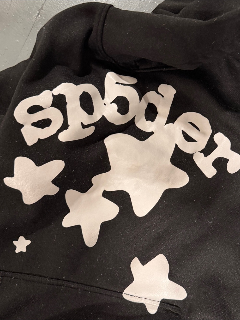 Black Hoodie dupe with White Spongey Graphic